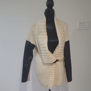 MICHAEL Michael Kors Cream Cardigan with Black Sleeves